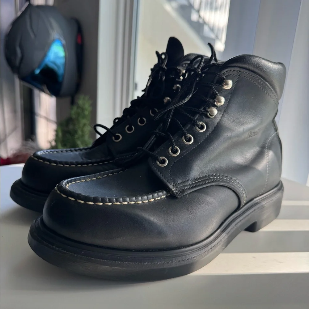 Vintage 2921 Black Chrome Moc Toe Leather Boots size 7D - Picture 1 of 14